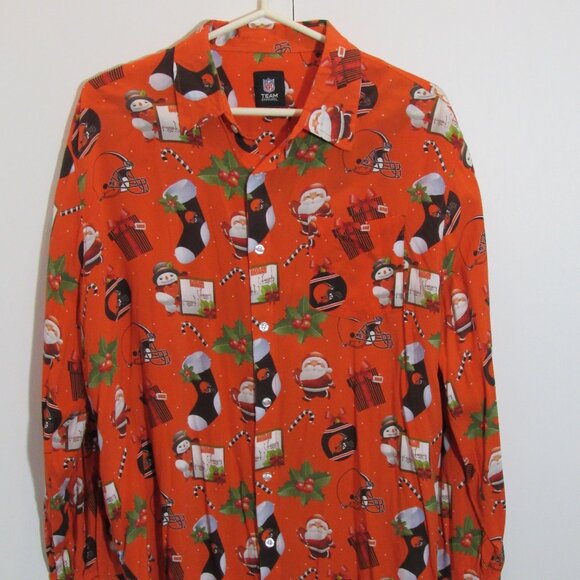 NFL Mens XL Cleveland Browns Christmas Long Sleeve Viscose Orange Novelty Shirt - Picture 2 of 11